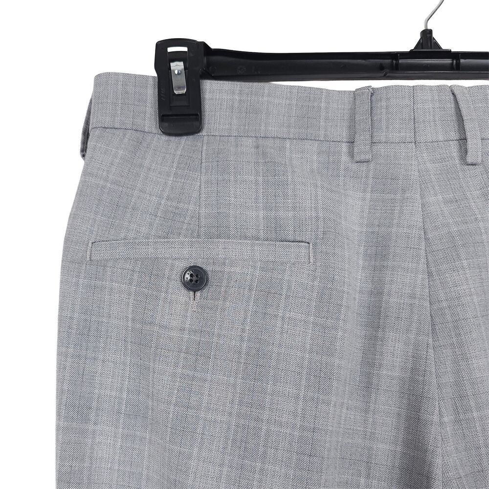 Kenneth Cole Reaction Mens Slim Fit Dress Pants 34x32 Light Grey Plaid Stretch - Picture 8 of 13